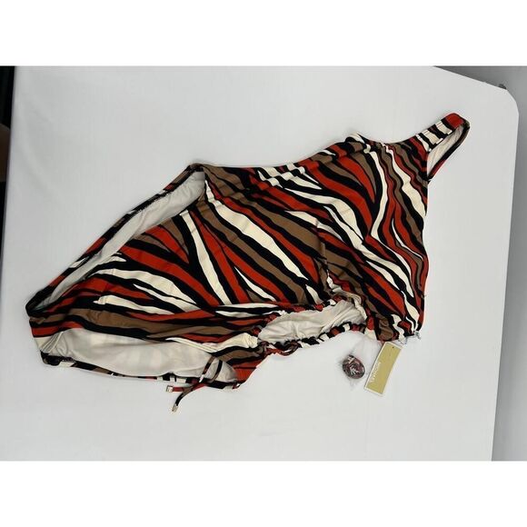 NWT Michael Kors MM8P021 826 Terracotta Zebra Print One-Shoulder Swimsuit 14 - Picture 5 of 10